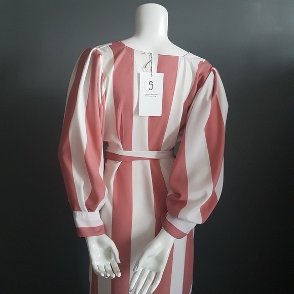 Eleanor Geraldine Striped Ruffled Midi Dress Size M - Picture 6 of 8